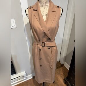 White House Black Market Tan Belted Midi Trench Coat Dress